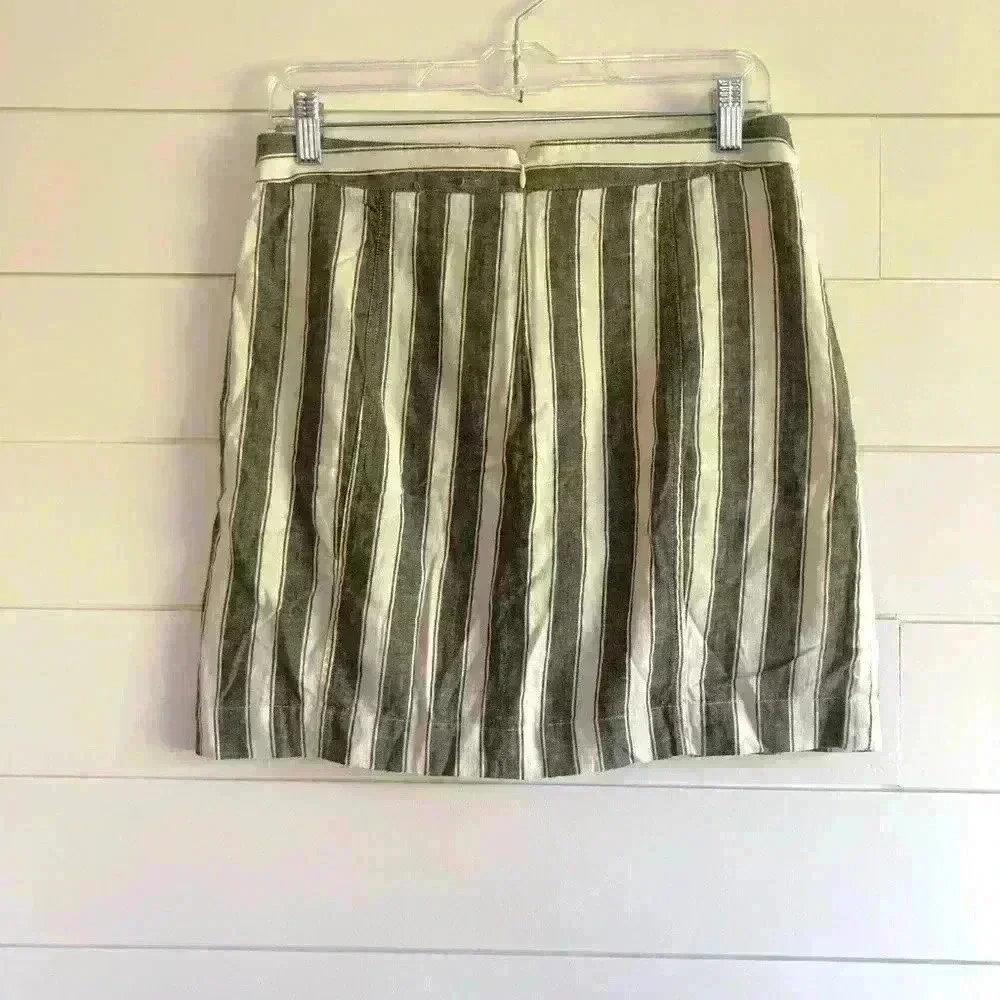 Madewell Linen/Cotton Gray & White Stripe Laced Up Mini Skirt Size 4